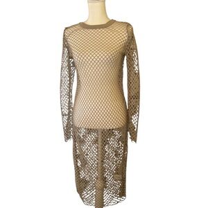 Almost Famous Open-Knit fishnet dress in Taupe